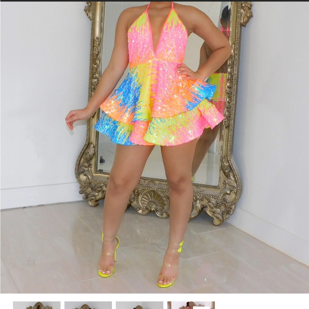 Sequins baby doll halter dress